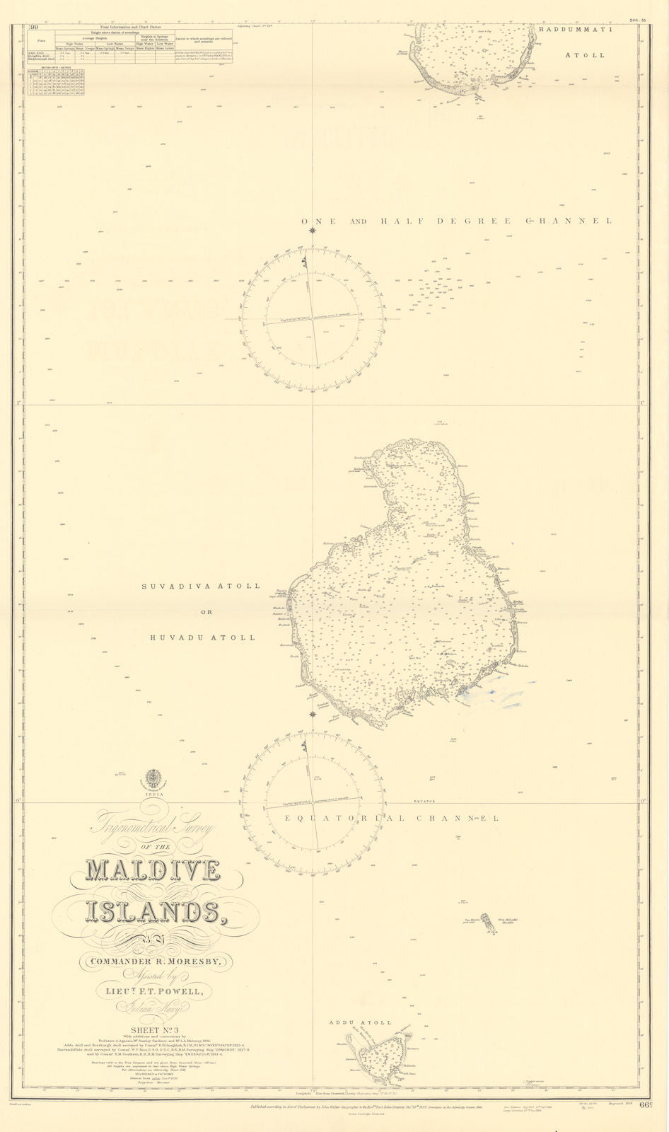 Maldive Islands #3 South Walker/EAST INDIA COMPANY sea chart 1839 (1950) map